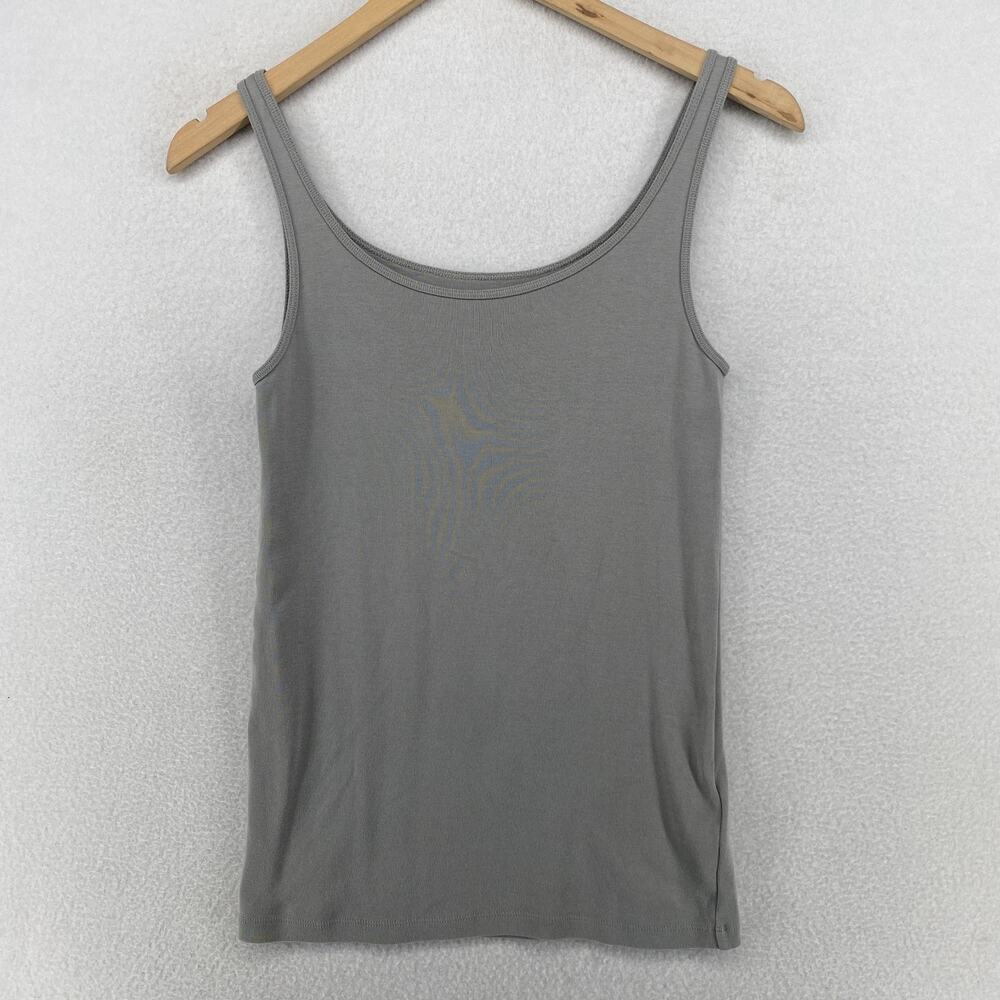 EILEEN FISHER Top S Slim Tank Organic Cotton Ribbed Jersey Cami Scoop Neck Gray